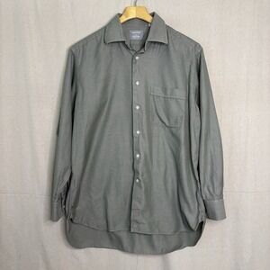 Lorenzini Neiman Marcus Italian Dress Shirt Size 16 41R Green Gray Career Preppy